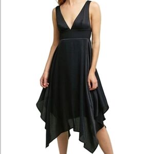 Moulinette Soeurs Anthropologie Whitney Black Deep V Handkerchief Hem Midi Dress